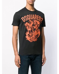 schwarzes bedrucktes T-Shirt mit einem Rundhalsausschnitt von DSQUARED2