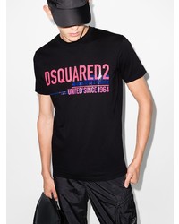 schwarzes bedrucktes T-Shirt mit einem Rundhalsausschnitt von DSQUARED2