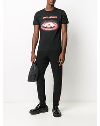 schwarzes bedrucktes T-Shirt mit einem Rundhalsausschnitt von PACO RABANNE