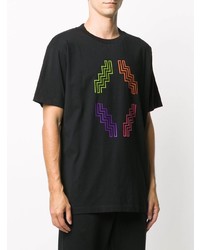 schwarzes bedrucktes T-Shirt mit einem Rundhalsausschnitt von Marcelo Burlon County of Milan