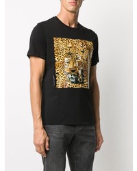 schwarzes bedrucktes T-Shirt mit einem Rundhalsausschnitt von Just Cavalli