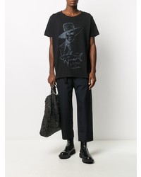 schwarzes bedrucktes T-Shirt mit einem Rundhalsausschnitt von Greg Lauren