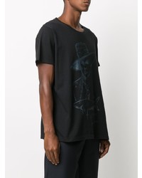 schwarzes bedrucktes T-Shirt mit einem Rundhalsausschnitt von Greg Lauren