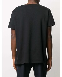 schwarzes bedrucktes T-Shirt mit einem Rundhalsausschnitt von Greg Lauren