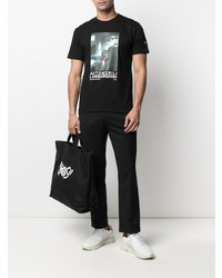 schwarzes bedrucktes T-Shirt mit einem Rundhalsausschnitt von Automobili Lamborghini