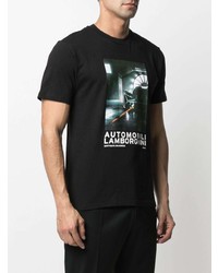 schwarzes bedrucktes T-Shirt mit einem Rundhalsausschnitt von Automobili Lamborghini