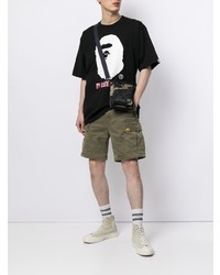 schwarzes bedrucktes T-Shirt mit einem Rundhalsausschnitt von A Bathing Ape