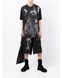 schwarzes bedrucktes T-Shirt mit einem Rundhalsausschnitt von Yohji Yamamoto