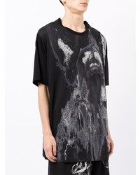 schwarzes bedrucktes T-Shirt mit einem Rundhalsausschnitt von Yohji Yamamoto