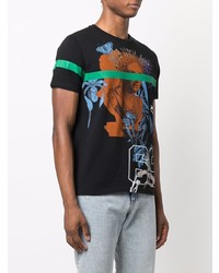 schwarzes bedrucktes T-Shirt mit einem Rundhalsausschnitt von Etro