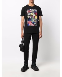 schwarzes bedrucktes T-Shirt mit einem Rundhalsausschnitt von Alexander McQueen