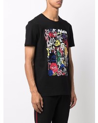 schwarzes bedrucktes T-Shirt mit einem Rundhalsausschnitt von Alexander McQueen