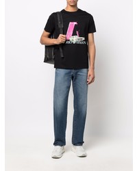 schwarzes bedrucktes T-Shirt mit einem Rundhalsausschnitt von Emporio Armani