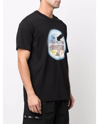 schwarzes bedrucktes T-Shirt mit einem Rundhalsausschnitt von VERSACE JEANS COUTURE