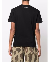 schwarzes bedrucktes T-Shirt mit einem Rundhalsausschnitt von DSQUARED2