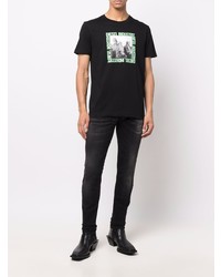 schwarzes bedrucktes T-Shirt mit einem Rundhalsausschnitt von Diesel