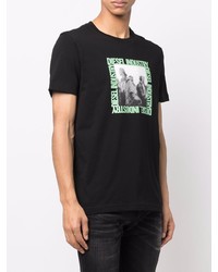 schwarzes bedrucktes T-Shirt mit einem Rundhalsausschnitt von Diesel