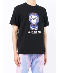 schwarzes bedrucktes T-Shirt mit einem Rundhalsausschnitt von A Bathing Ape