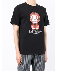 schwarzes bedrucktes T-Shirt mit einem Rundhalsausschnitt von A Bathing Ape