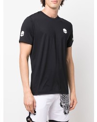 schwarzes bedrucktes T-Shirt mit einem Rundhalsausschnitt von Hydrogen