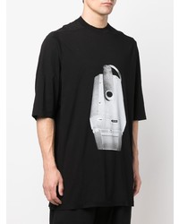 schwarzes bedrucktes T-Shirt mit einem Rundhalsausschnitt von Rick Owens