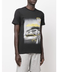 schwarzes bedrucktes T-Shirt mit einem Rundhalsausschnitt von Automobili Lamborghini