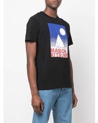 schwarzes bedrucktes T-Shirt mit einem Rundhalsausschnitt von MAISON KITSUNÉ