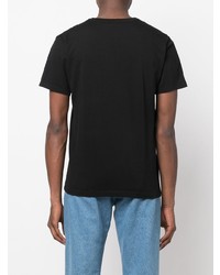 schwarzes bedrucktes T-Shirt mit einem Rundhalsausschnitt von MAISON KITSUNÉ