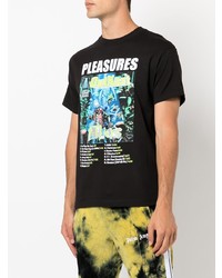 schwarzes bedrucktes T-Shirt mit einem Rundhalsausschnitt von Pleasures