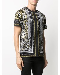 schwarzes bedrucktes T-Shirt mit einem Rundhalsausschnitt von Roberto Cavalli