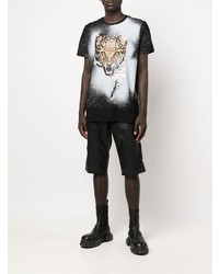 schwarzes bedrucktes T-Shirt mit einem Rundhalsausschnitt von Roberto Cavalli