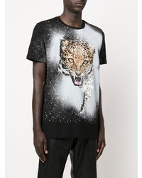 schwarzes bedrucktes T-Shirt mit einem Rundhalsausschnitt von Roberto Cavalli