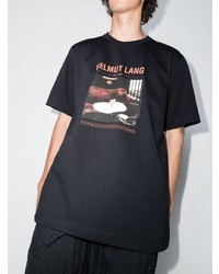 schwarzes bedrucktes T-Shirt mit einem Rundhalsausschnitt von Helmut Lang