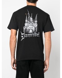 schwarzes bedrucktes T-Shirt mit einem Rundhalsausschnitt von DOMREBEL