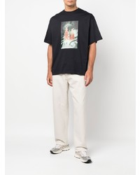 schwarzes bedrucktes T-Shirt mit einem Rundhalsausschnitt von Acne Studios