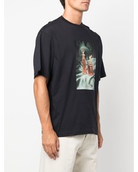 schwarzes bedrucktes T-Shirt mit einem Rundhalsausschnitt von Acne Studios