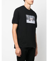 schwarzes bedrucktes T-Shirt mit einem Rundhalsausschnitt von Emporio Armani