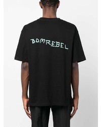 schwarzes bedrucktes T-Shirt mit einem Rundhalsausschnitt von DOMREBEL