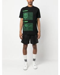 schwarzes bedrucktes T-Shirt mit einem Rundhalsausschnitt von Plein Sport
