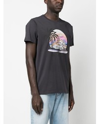 schwarzes bedrucktes T-Shirt mit einem Rundhalsausschnitt von Isabel Marant