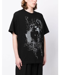 schwarzes bedrucktes T-Shirt mit einem Rundhalsausschnitt von Yohji Yamamoto