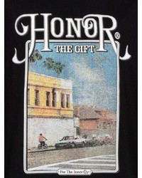 schwarzes bedrucktes T-Shirt mit einem Rundhalsausschnitt von HONOR THE GIFT