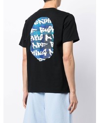 schwarzes bedrucktes T-Shirt mit einem Rundhalsausschnitt von A Bathing Ape