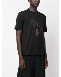 schwarzes bedrucktes T-Shirt mit einem Rundhalsausschnitt von PS Paul Smith