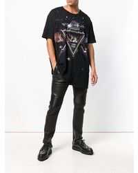 schwarzes bedrucktes T-Shirt mit einem Rundhalsausschnitt von Balmain