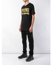 schwarzes bedrucktes T-Shirt mit einem Rundhalsausschnitt von Mastermind Japan