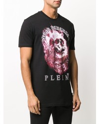 schwarzes bedrucktes T-Shirt mit einem Rundhalsausschnitt von Philipp Plein