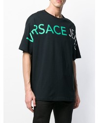 schwarzes bedrucktes T-Shirt mit einem Rundhalsausschnitt von Versace Jeans