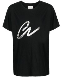 schwarzes bedrucktes T-Shirt mit einem Rundhalsausschnitt von Greg Lauren