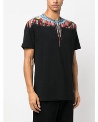 schwarzes bedrucktes T-Shirt mit einem Rundhalsausschnitt von Marcelo Burlon County of Milan